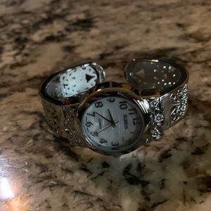 Silver and White Bangle Watch